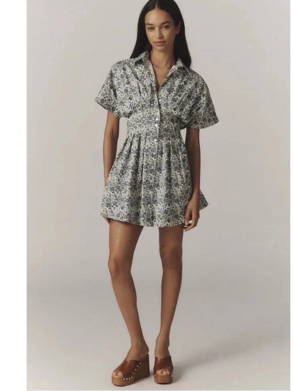 Anthropologie Exquise Blue Floral Tobie Mini Shirt Dress Small Summer Boho - Picture 2 of 10